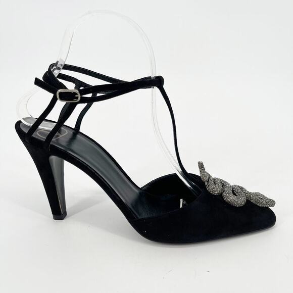 Valentino Garavani Maison Black Suede Crystal Snake T-Strap Pump size EU 39.5 - Picture 3 of 12